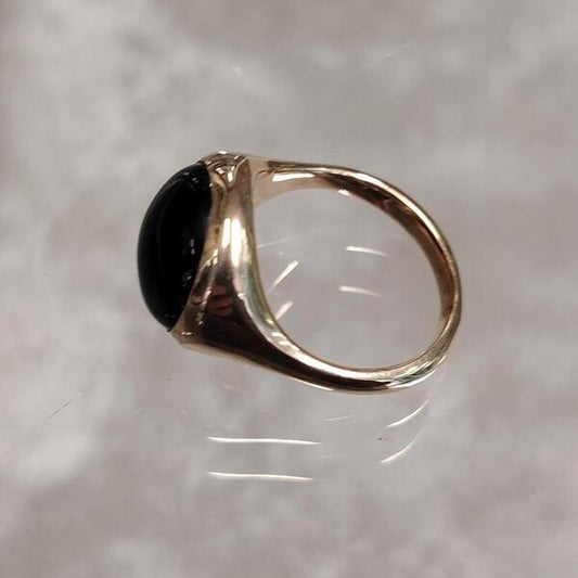 Anello Tratto Nero bronzo e onice cabochon donna fatto a mano senza nichel