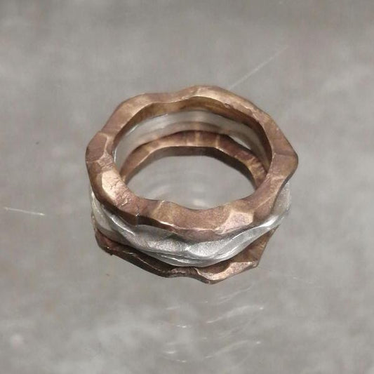 Anelli artigianali Onda in argento 925 e bronzo