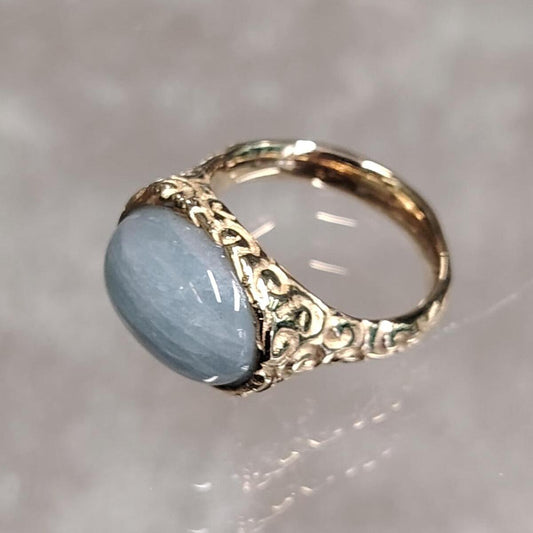 Anello Azzurra Milk in bronzo giallo e acquamarina lattiginosa