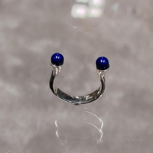 Anello  Etere Blu in argento 925 con lapislazzuli – gioiello artigianale aperto minimal elegante donna