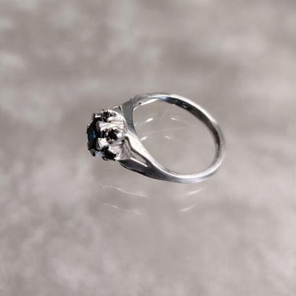 Anello Elegance London Blue in Argento 925 – Topazio London e Diamanti Neri Fatto a Mano Senza Nichel Donna Taglia 14