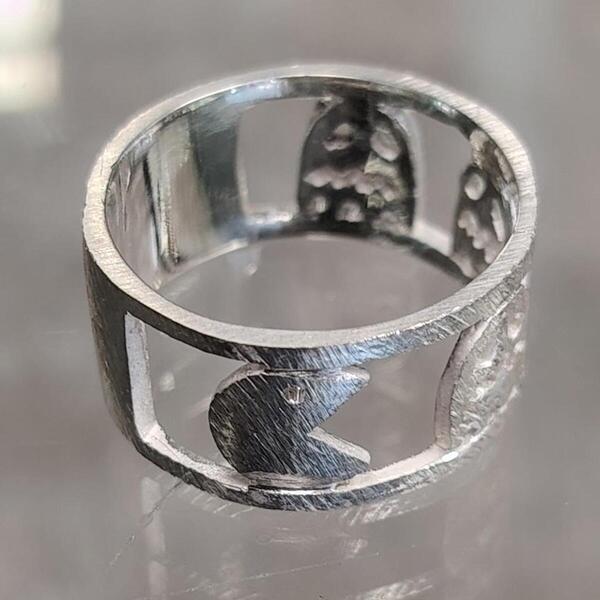 Anello  artigianale Pac Man in argento 925