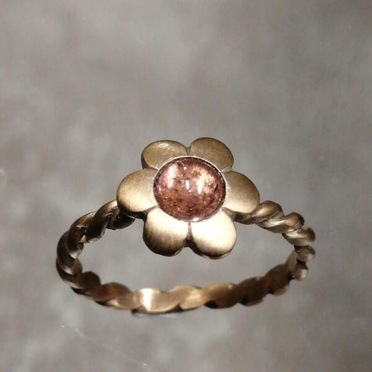anello fiore in bronzo e tormalina