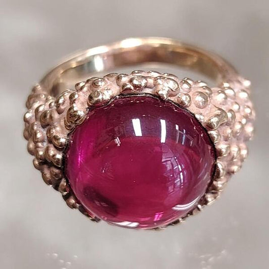 Anello Ball in Bronzo Rosso con Corindone Sintetico – Gioiello Artigianale Unisex Made in Italy Senza Nichel