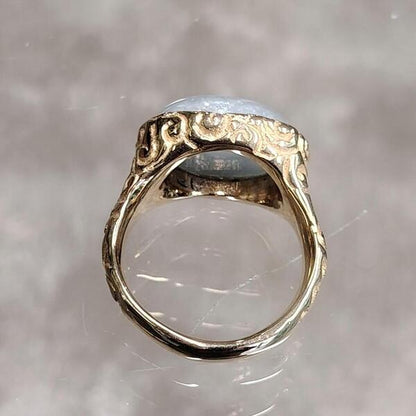 Anello Azzurra Milk in bronzo giallo e acquamarina lattiginosa