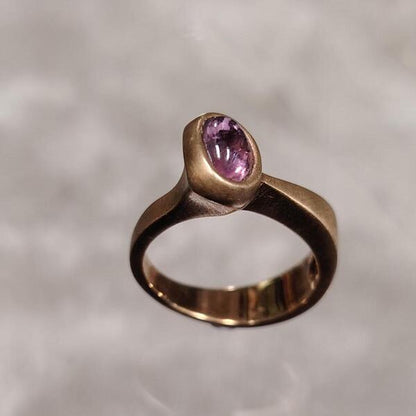 Anello donna artigianale drin in bronzo rosso e tormalina rosa