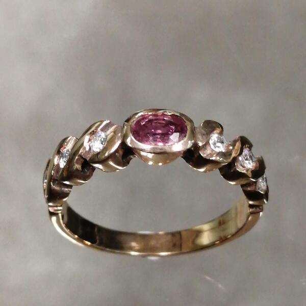 anello  bronzo rubino e zircone