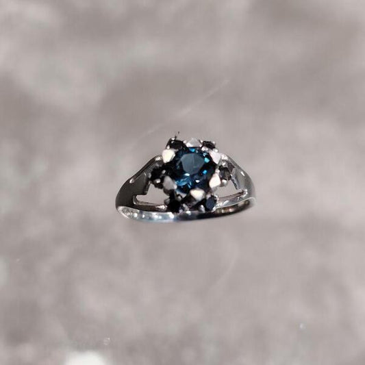 Anello Elegance London Blue in Argento 925 – Topazio London e Diamanti Neri Fatto a Mano Senza Nichel Donna Taglia 14