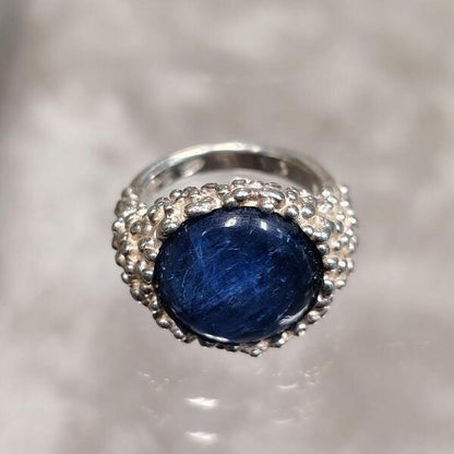 Anello Ball in argento 925 con cianite blu artigianale fatto a mano