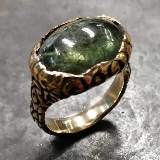 Anello Arabesco in bronzo con tormalina verde