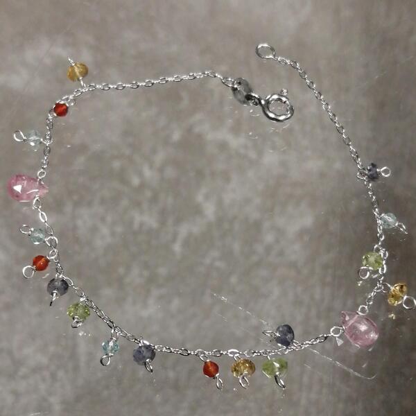 bracciale Gioia minimal in argento,apatiti,tormaline,corniole,peridoti cm 17