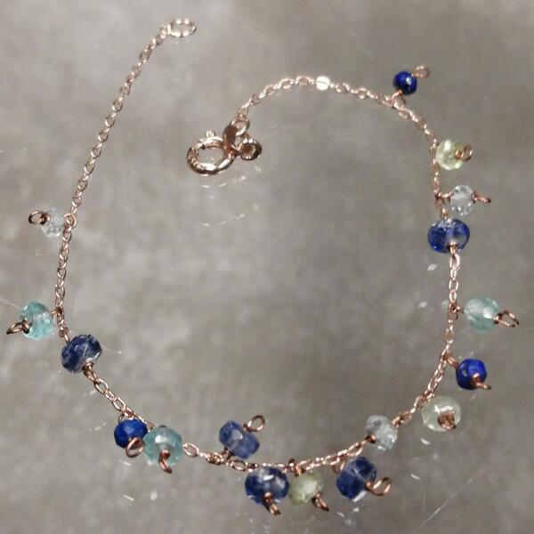 bracciale artigianale donna Serenità  in argento 925 rosso con cianiti e apatiti