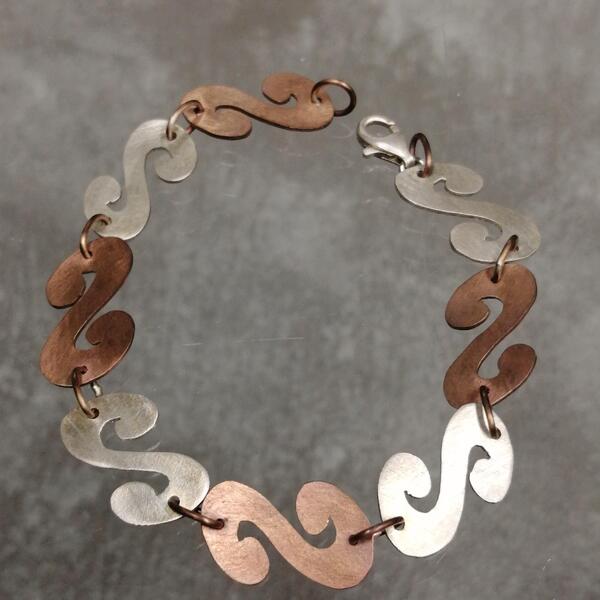 bracciale artigianale Sally argento 925 e bronzo fatto a mano