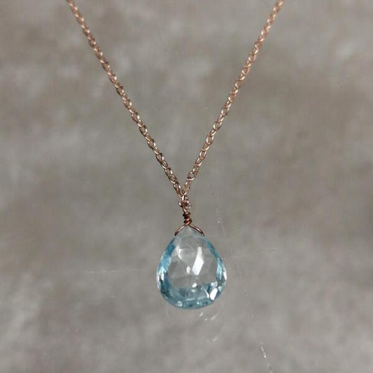 girocollo in argento cm 40 rosè e goccia di topazio azzurro circa mm 8