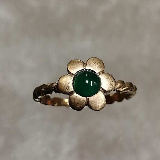 Anello Fiore in bronzo e Agata verde mis 16