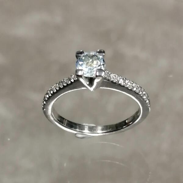 Anello  artigianale Ares in argento 925 acquamarina e zirconi
