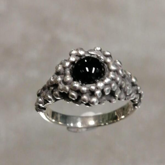 Anello Ball in argento 925 satinato con onice mis 13