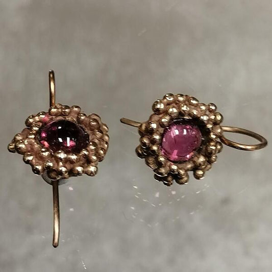 Orecchini Ball cm 1,2 bronzo rosso con tormalina rosa