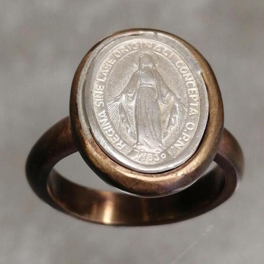 Anello Madonna dei Miracoli in bronzo e argento 925