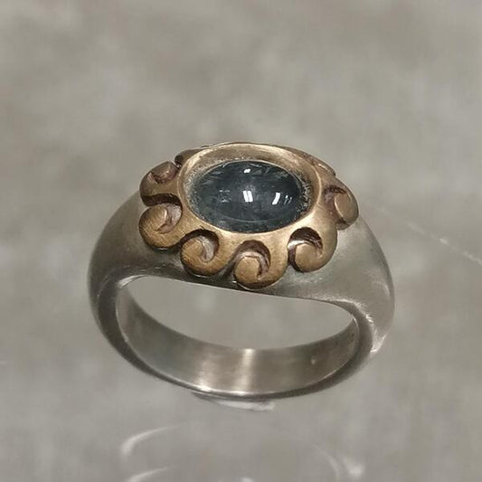 ANELLO CLARISSA SPIRALI IN ARGENTO BRONZO E TORMALINA INDICOLITE