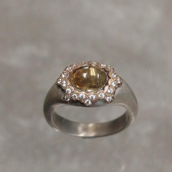 ANELLO ARTIGIANALE CLOE ARGENTO BRONZO CITRINO E ZIRCONI