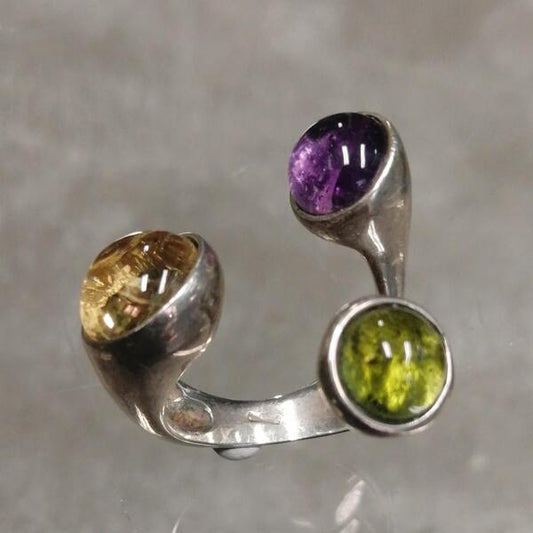 ANELLO TRILOGY BIG IN ARGENTO PERIDOTO  MM 0,7 AMETISTA 0,7  CITRINO CM1 MIS 15