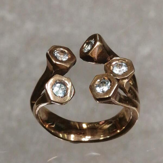 ANELLO FIVE IN BRONZO E TOPAZI AZZURRI MIS 20