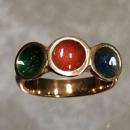 Anello conca in  bronzo  con smalto verde arancione blu mis 12