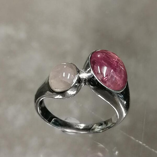 ANELLO SERENA  QUARZO ROSA E TORMALINA ROSA
