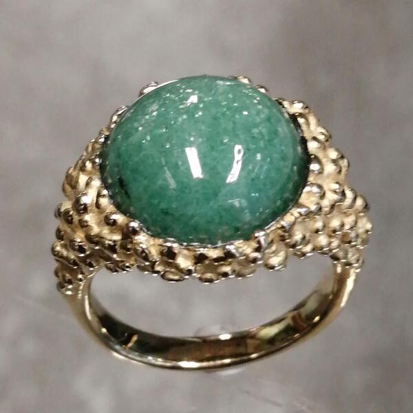 ANELLO ARTIGIANALE BIG BALL IN BRONZO GIALLO E AVVENTURINA
