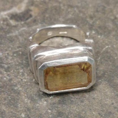 Anello  artigianale Limone  in argento 925 e quarzo citrino 1,5 x 1