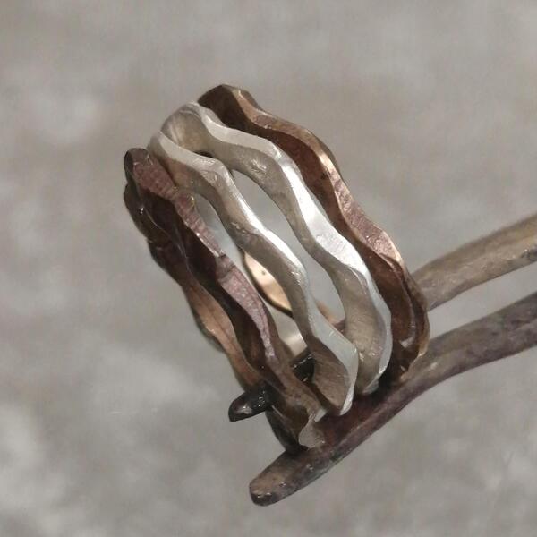 Anelli artigianali  Onda in argento 925 e bronzo