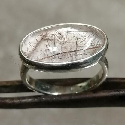 Anello artigianale  Olga argento 925 e quarzo rutilato