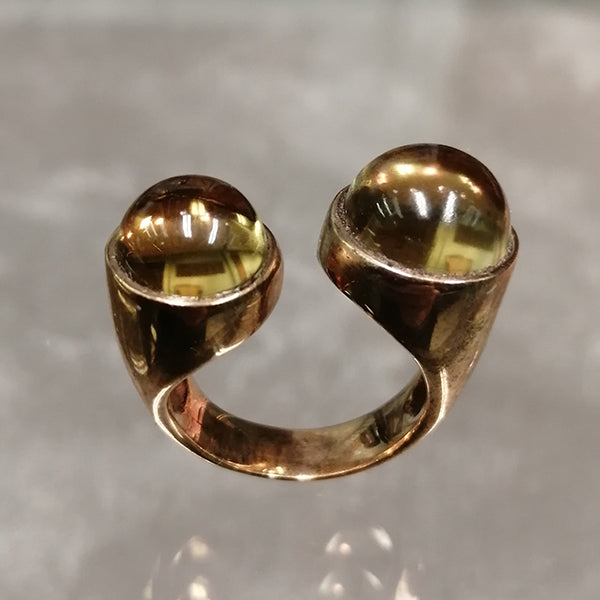 Anello donna artigianale  Lulù in bronzo rosso lucido con quarzi citrino