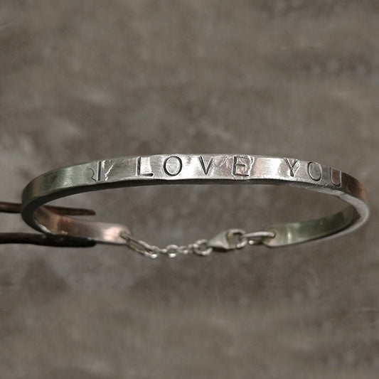 Bracciale I love You donna in argento satinato e martellato - personalizzabile