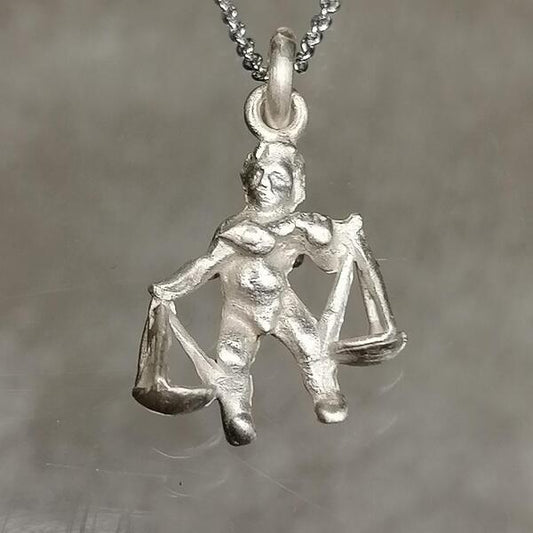 Ciondolo Zodiacale Bilancia in Argento 925 con Collana – Gioiello Artigianale Satinato Senza Nichel Unisex