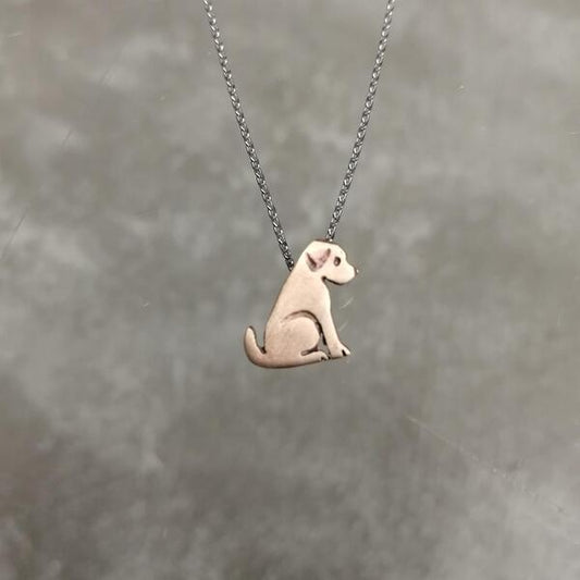 ciondolo artigianale  cane  in bronzo e collana in argento 925