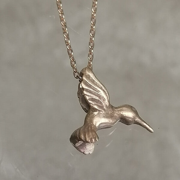 ciondolo Colibrì artigianale in bronzo con collana in argento 925