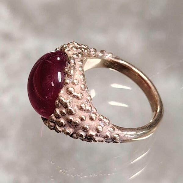 Anello Ball in Bronzo Rosso con Corindone Sintetico – Gioiello Artigianale Unisex Made in Italy Senza Nichel