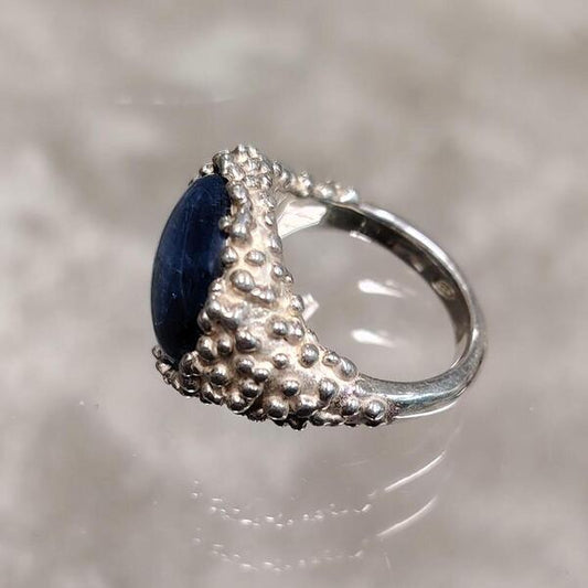 Anello Ball in argento 925 con cianite blu artigianale fatto a mano
