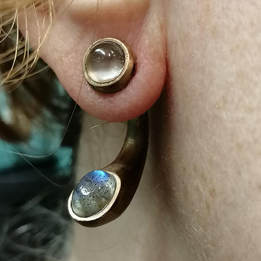 Orecchini Bea in bronzo con quarzo rosa e labradorite