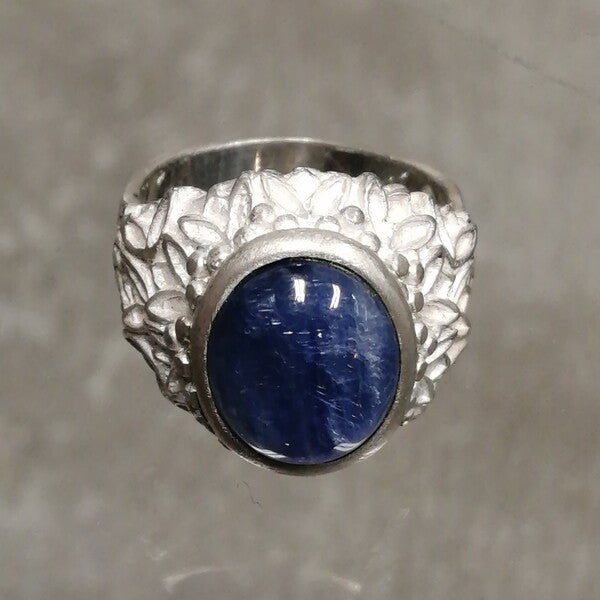 anello artigianale Agatea in argento 925 bianco con cianite mis 15