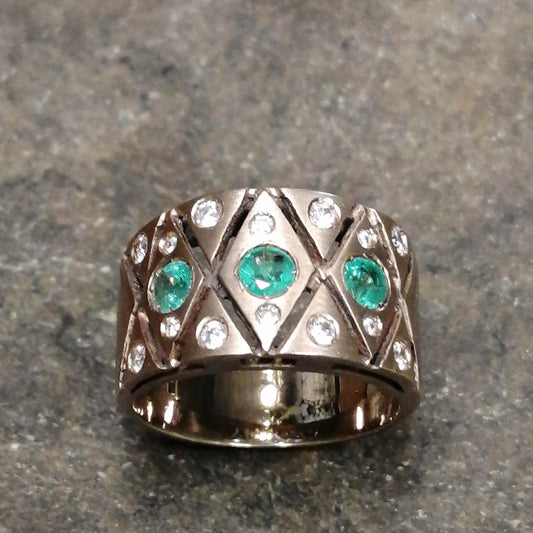 anello Esmeralda fascione in bronzo smeraldi e zirconi