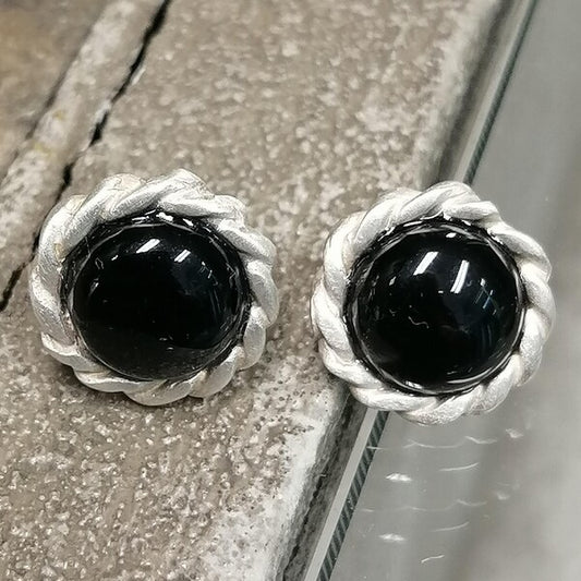 Orecchini tortiglione  in argento e onice cm 1,4
