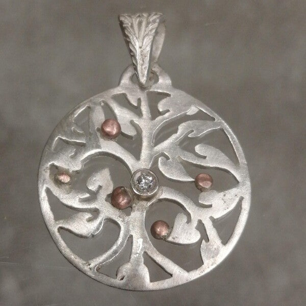 Ciondolo Albero della Vita in argento rame e diamante