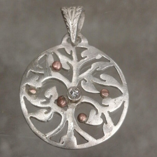 Ciondolo Albero della Vita in argento rame e diamante