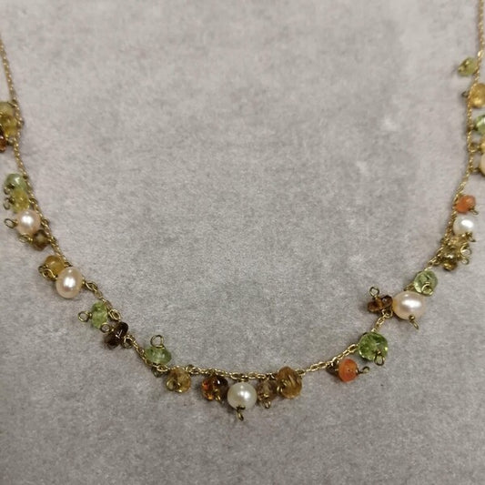 Girocollo estate in argento dorato con peridoti ,perle ,corniole